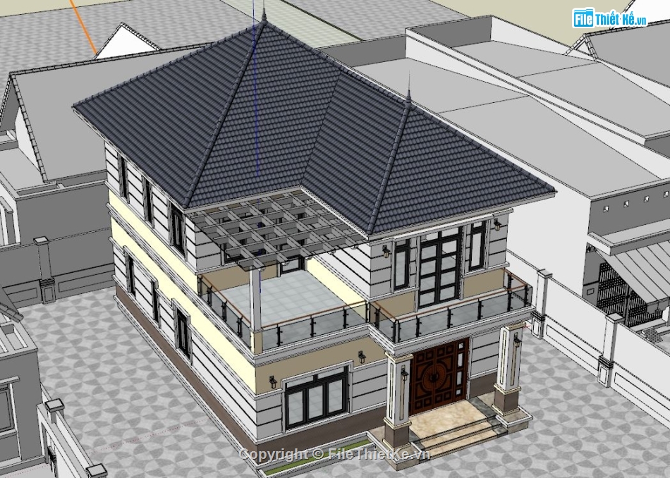 biệt thự 2 tầng,sketchup biệt thự 2 tầng,model 3d biệt thự 2 tầng